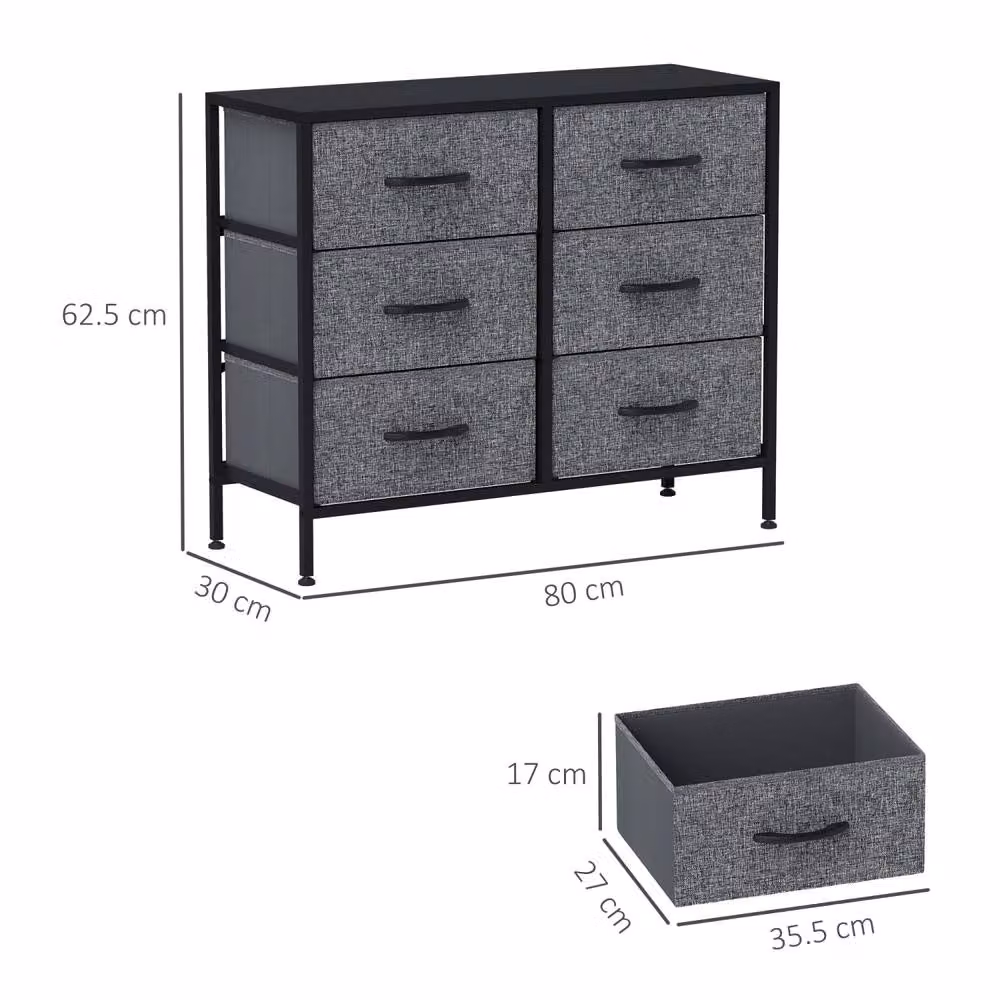 Wyld Haus Veroso 6 Drawer Storage Dresser in Black Metal and Grey Fabric, W/D/H: 80 x 30 x 62.5 cm – 3