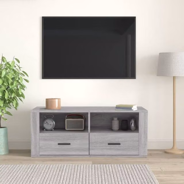 Berkfield Home Modern Grey Sonoma TV Cabinet in Matt MDF, W/D/H: 100 x 35 x 40 cm – 1