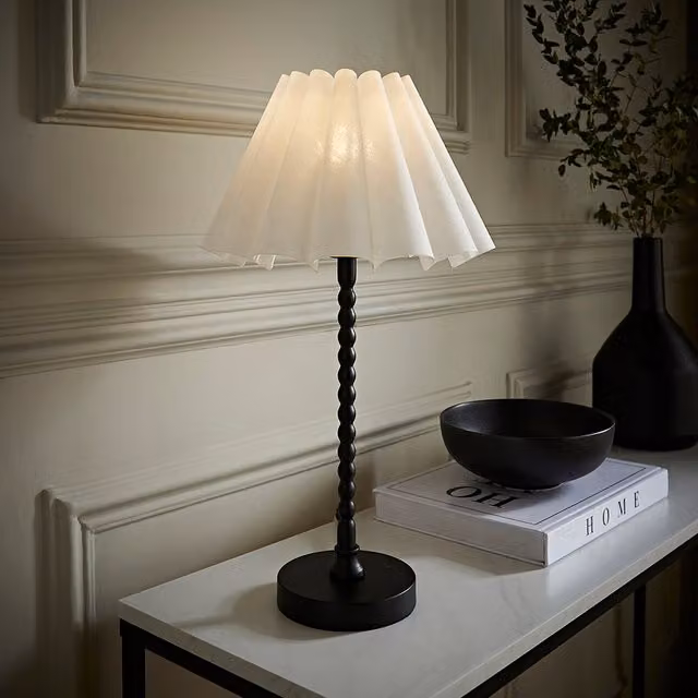 Maeve Black Bobble Table Lamp with White Pleated Tapered Fabric Shade