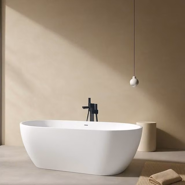 Bathroom Kingdom Amalfi Oval Freestanding Bath in Gloss White, 1650mm – 1
