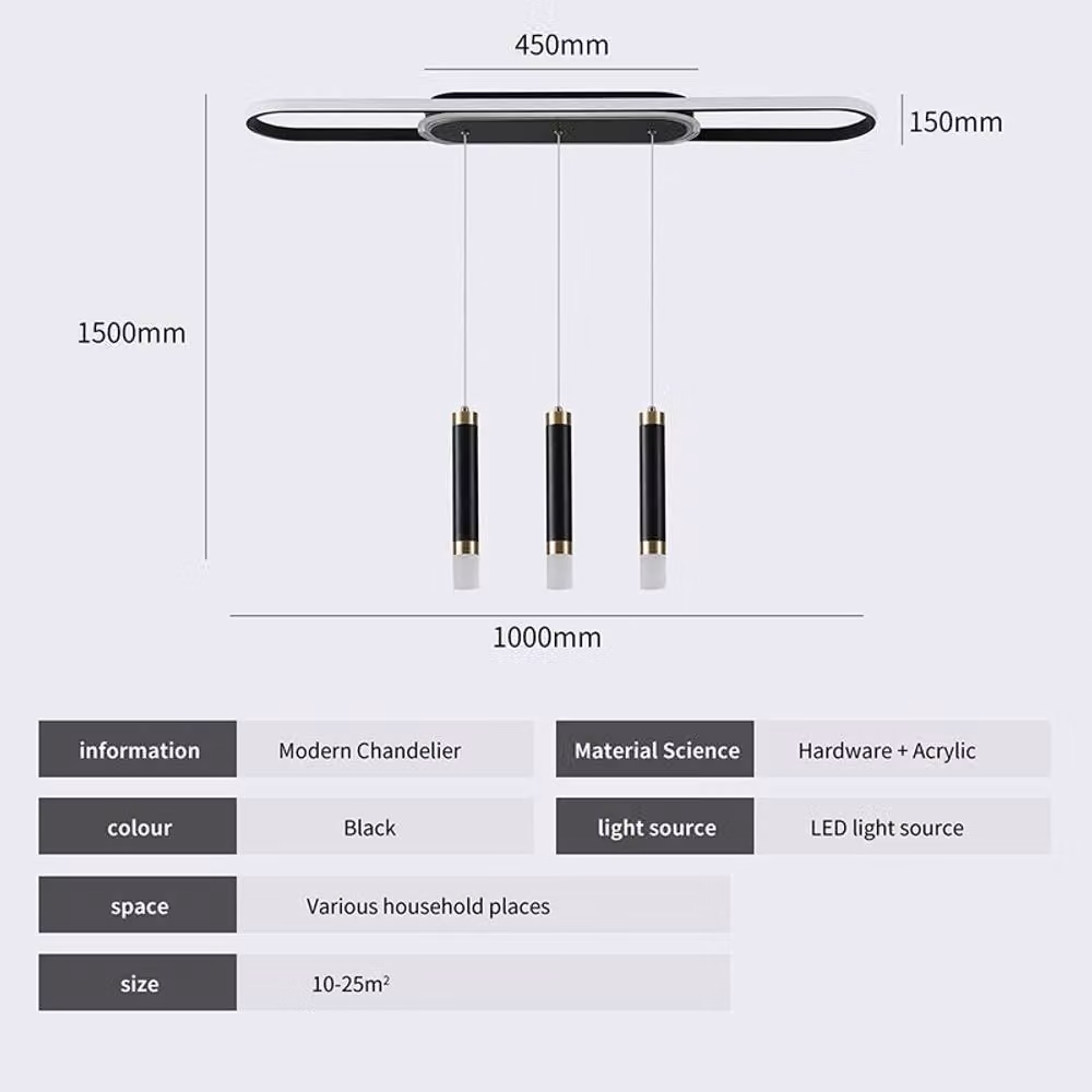 NIVOR 3-Light Dimmable LED Ceiling Chandelier with Remote Control, 62W Modern Black Pendant Light – 2