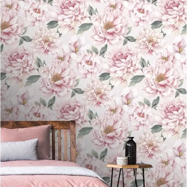 Rasch Elegant Homes Design Library Celadon Floral Botanical Wallpaper in Pink, White and Grey