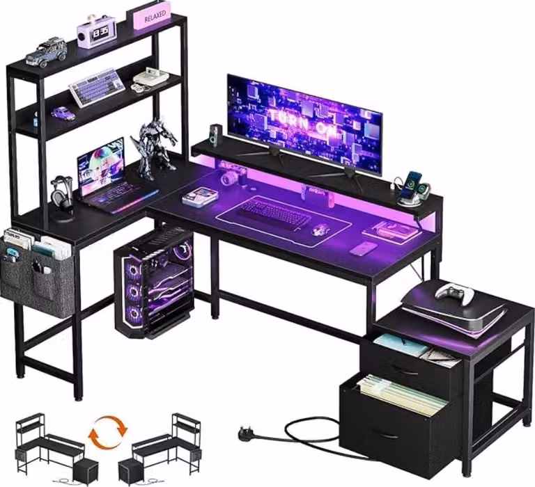 Mossora Modern Black Rectangular Gaming and Home Office Desk W/D/H: 150 x 110 x 76 cm