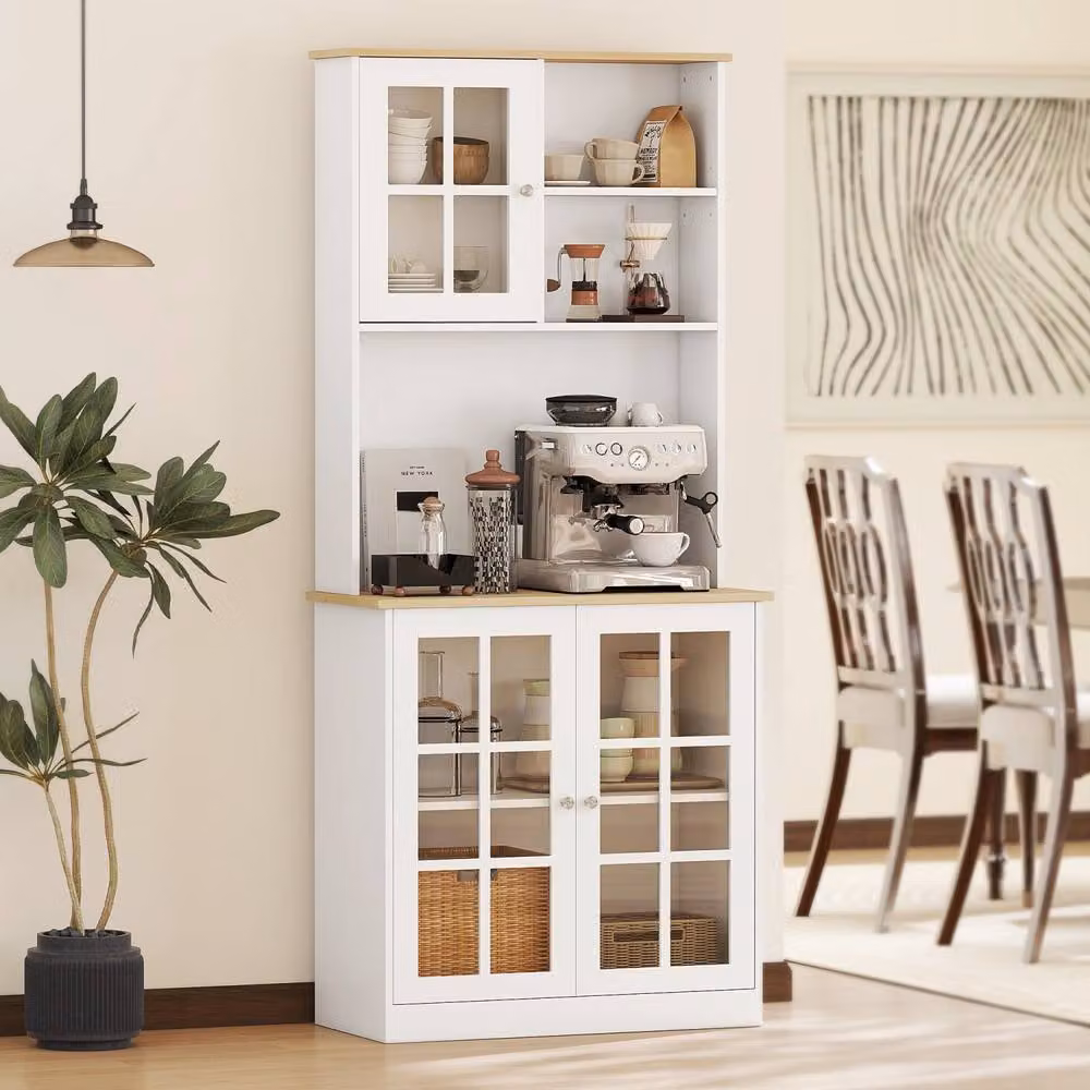 Wyld Haus Somire White and Oak Kitchen Storage Cabinet with Glass Doors – 3