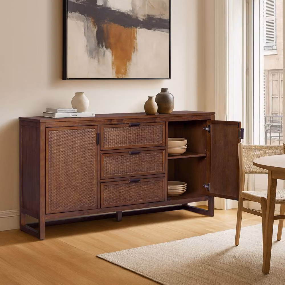 Teamson Home Hatteras Modern Wooden Sideboard Cabinet in Brown with 3 Drawers and 2 Doors, W: 140 cm – 3