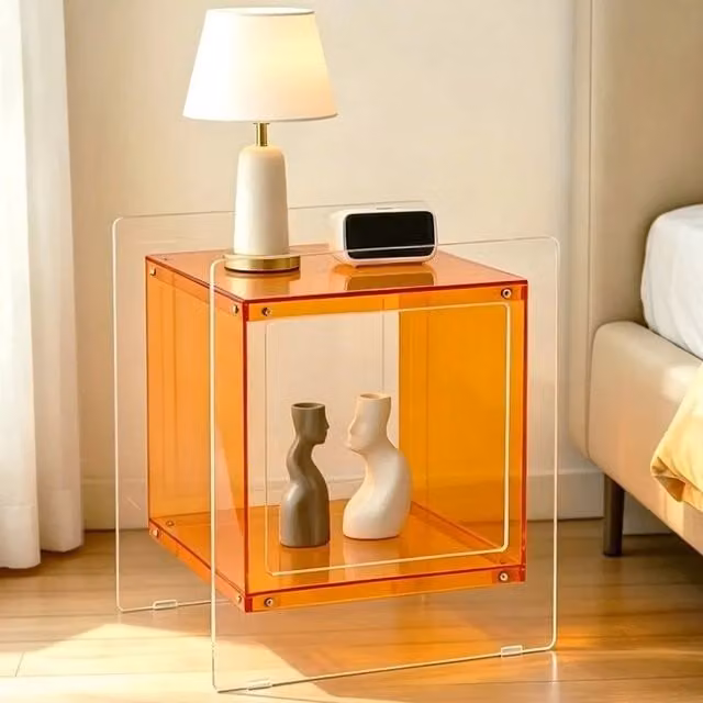 VOGREX Modern Orange Transparent Side Table and Nightstand – 1