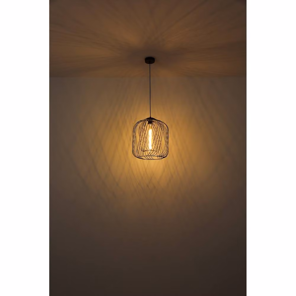 Netlighting Dichti Round Wire Frame Pendant Ceiling Light in Black and Gold/Brass, Diameter: 35 cm – 3