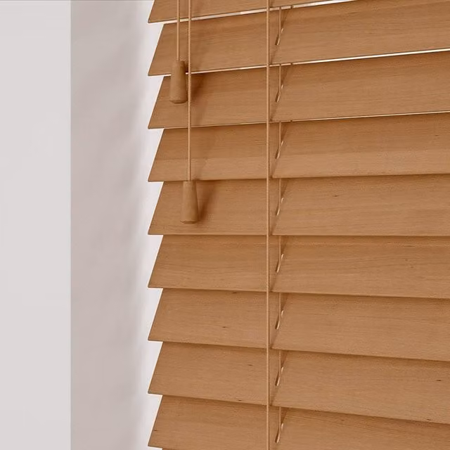 NewEdgeBlinds Wooden Venetian Blinds with Cords in Caramel Oak, Width: 180 cm
