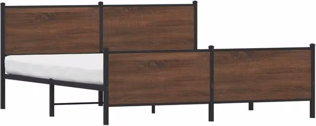 Berkfield Home Metal and Wood Bed Frame in Brown Oak, Super King, W/D/H: 180 x 200 x 91.5 cm