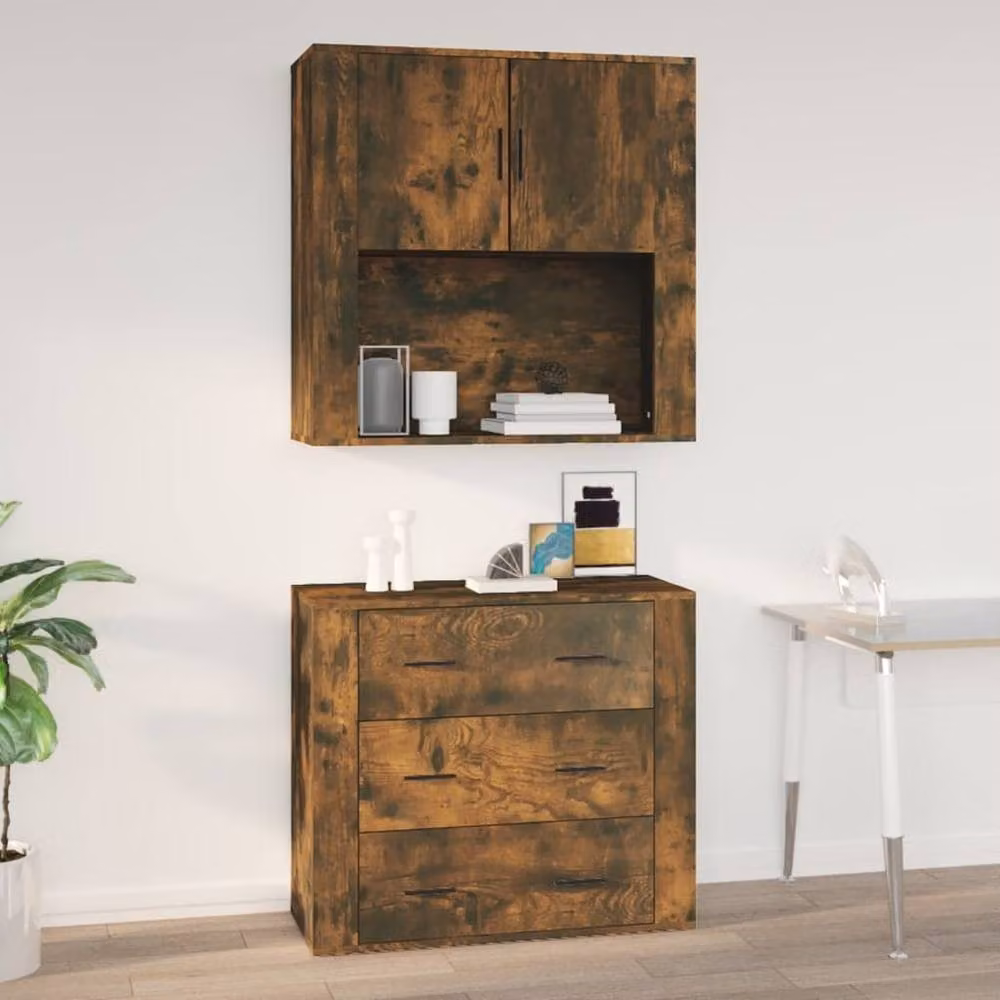 Berkfield Home Smoked Oak Wall Cabinet in Brown, W/D/H: 80 x 33 x 80 cm – 2