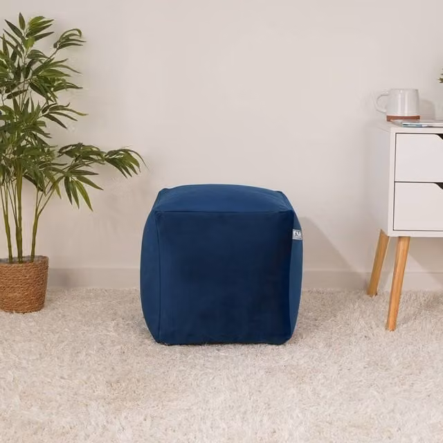 rucomfy Velvet Cube Bean Bag Pouffe in Dark Blue
