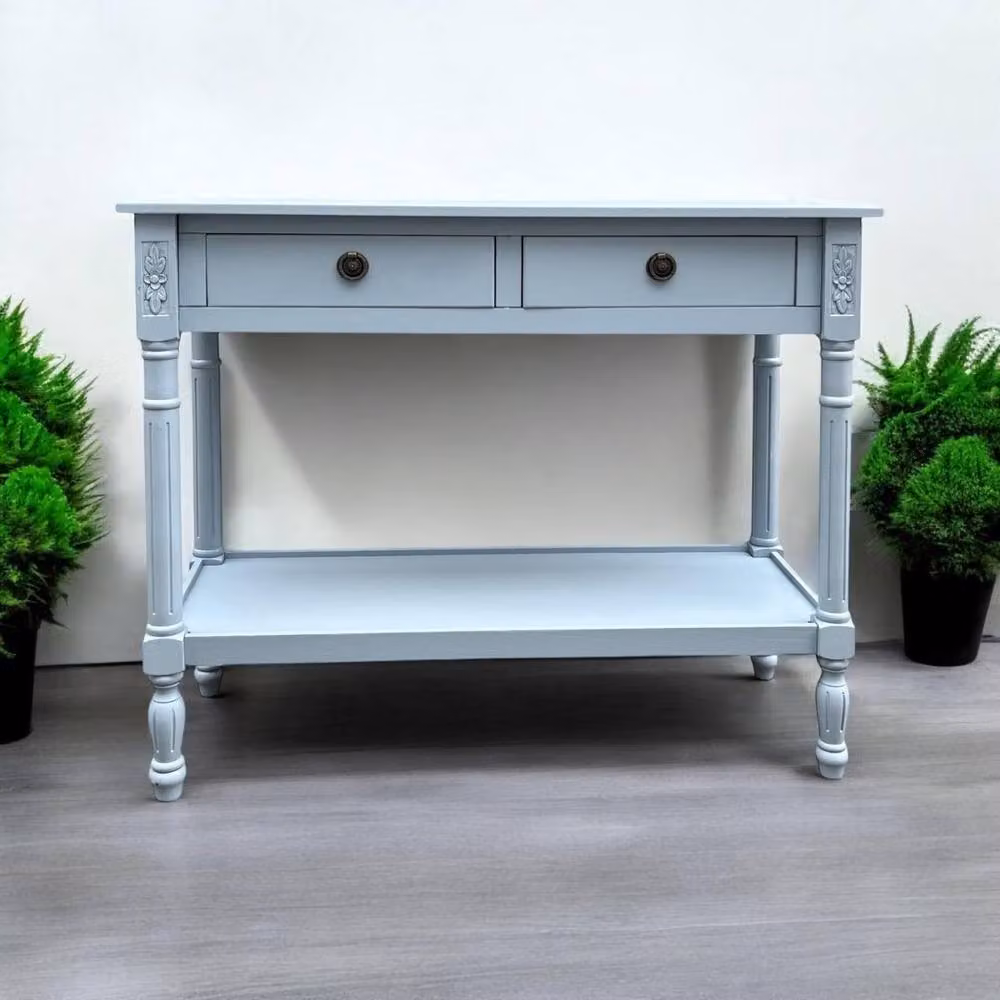 Minster 2 Drawers Side Table in Blue, W78 x D35 x H90 cm – 2