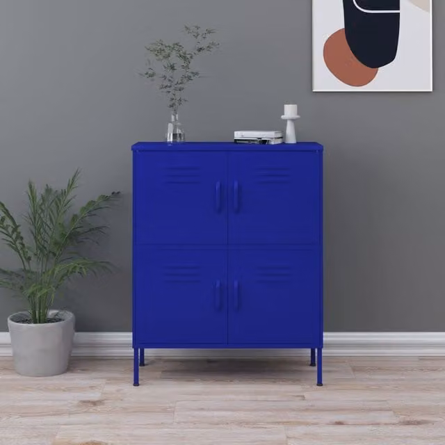 Berkfield Home Freestanding Metal Storage Cabinet in Navy Blue, W/D/H: 80 x 35 x 101.5 cm – 1
