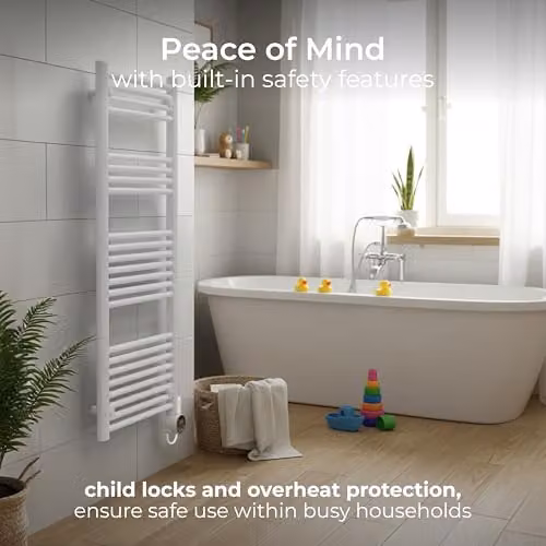 Masterplug SmartEnergy White Aluminium Heated Towel Rail, 1000W, Wi-Fi and App Control, Wall Mounted – 3
