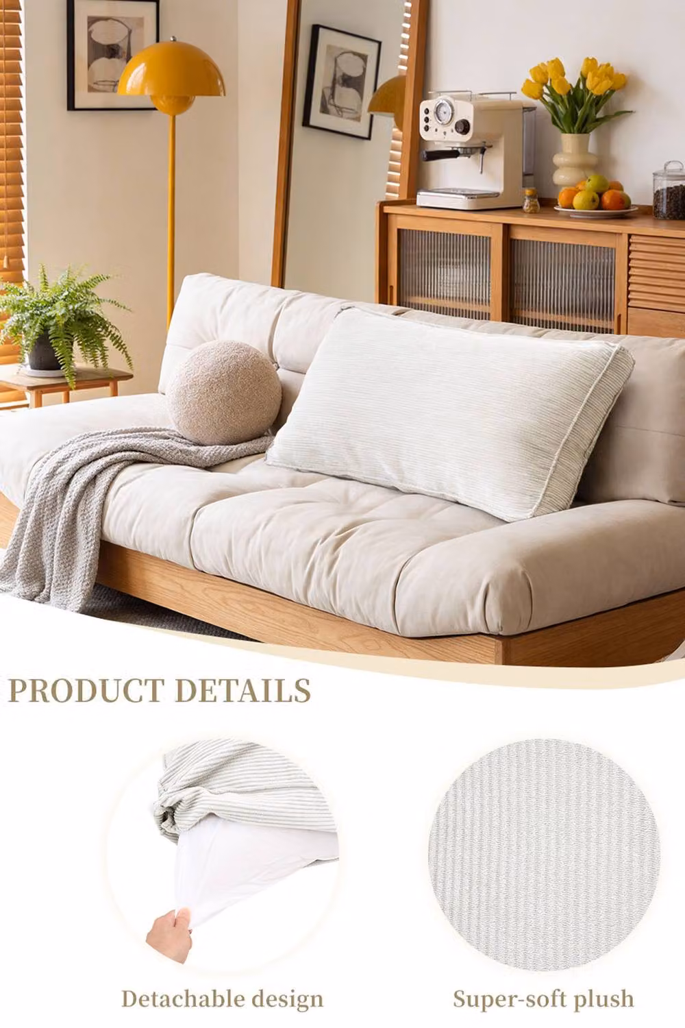 Living and Home Soft Corduroy Bedside Reading Headboard Pillow in Beige, Small – 3