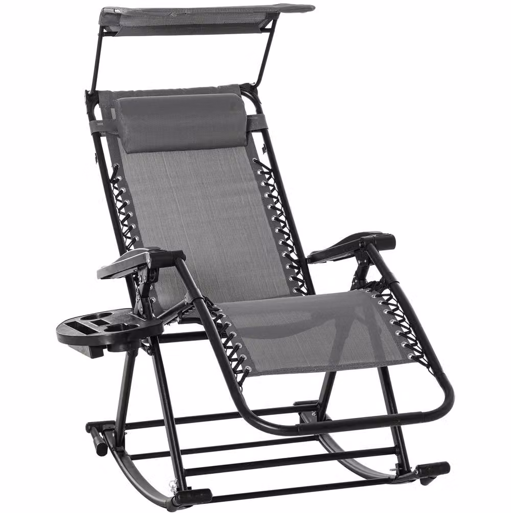 STILVORA Grey Rocking Sun Lounger with Adjustable Canopy, Headrest and Side Tray – 3
