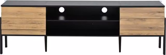 KORVIXA Modern Black TV Stand with 2 Cabinets and Open Shelves