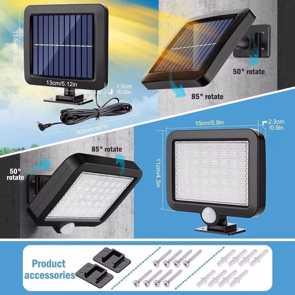 KORVIXA Solar Powered COB LED Wall Light with Motion Sensor, Black, Diameter: 35 cm, Height: 21 cm – 2