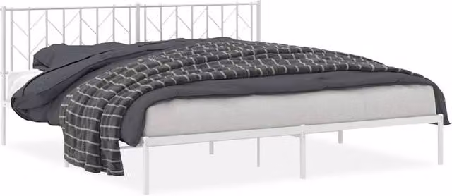 Berkfield Home Metal Bed Frame with Headboard, White, W: 193 cm, D: 203 cm