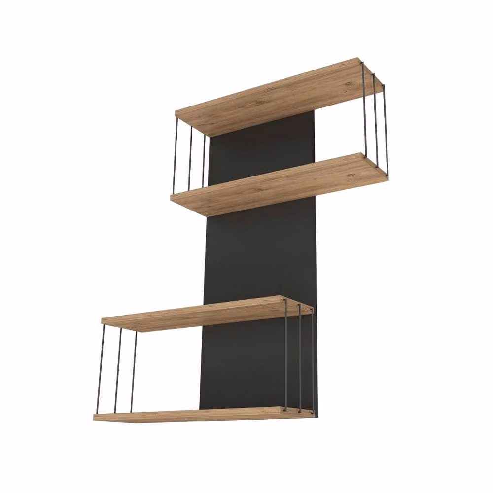 CALICOSY DESTAN Wall Mounted Industrial Shelf with 2 Niches in Grey and Black – 2