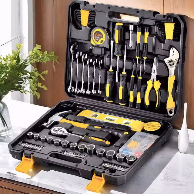 Livingandhome 108 Piece Household Tool Kit with Storage Box, Yellow
