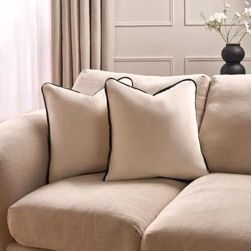 OHS 4 Pack Matte Velvet Piped Edge Cushion Covers in Beige, W/D/H: 45 x 45 x 45 cm – 2