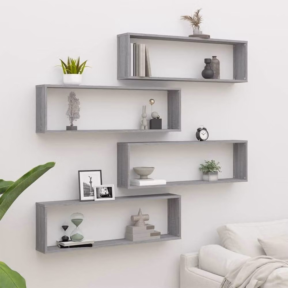 Berkfield Home Wall Mounted Cube Shelves, 4 Piece Set in Grey Sonoma, W/D/H: 100 x 30 x 15 cm – 2