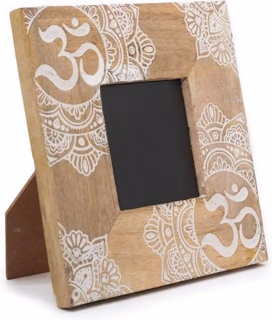 KDMD Elegant White and Brown Mango Wood Mandala Photo Frame for 10x15cm Photos