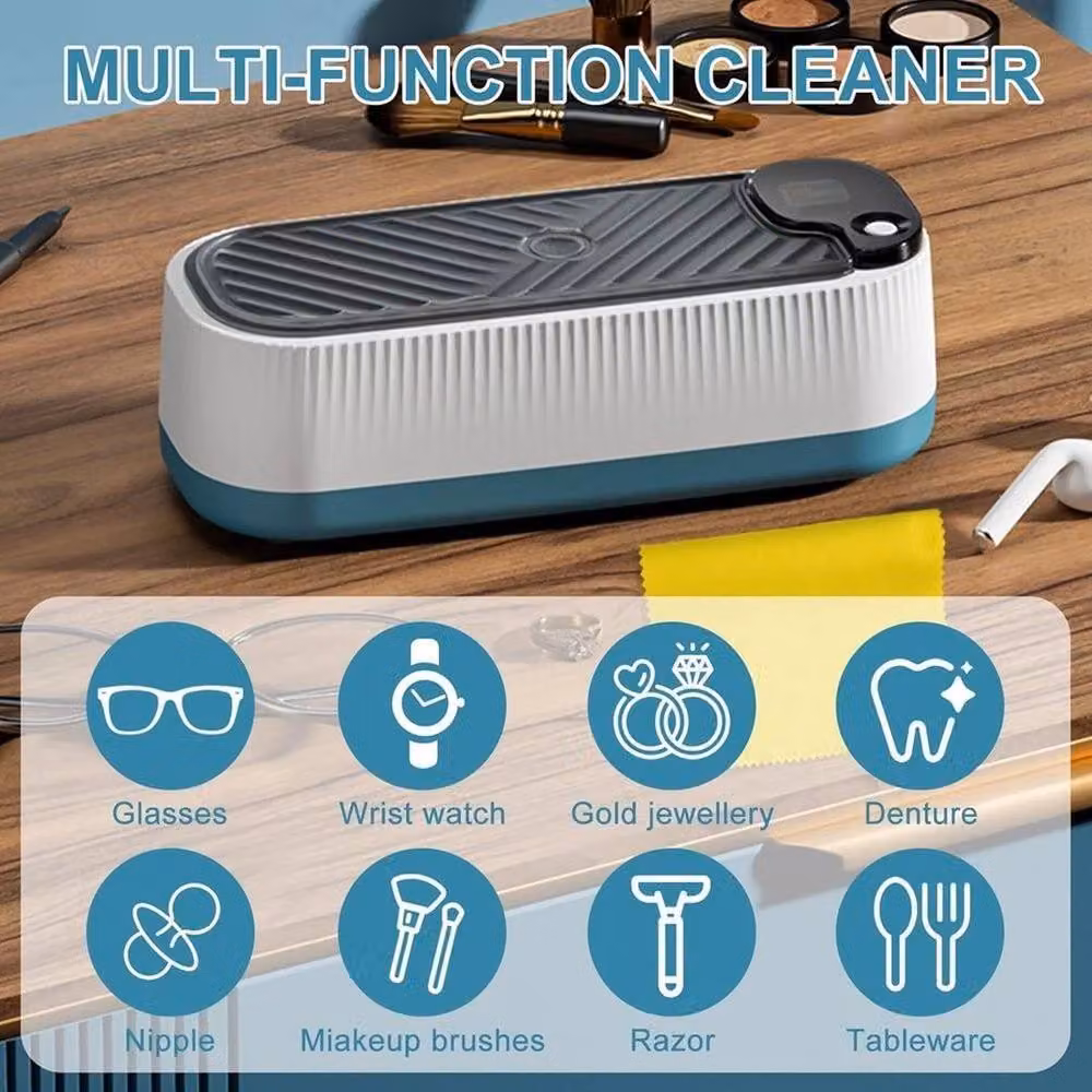 FLAVORA 2-Piece Portable Ultrasonic Jewellery Cleaner in White and Silver – 3