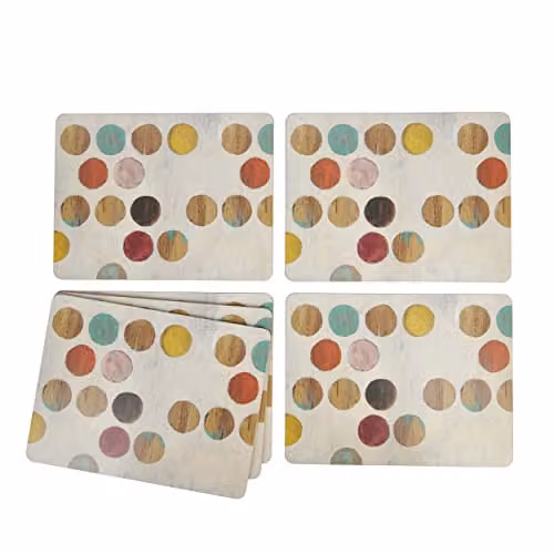 Creative Tops Retro Dotted Placemats Set of 6, Multicolour and Cream, Cork-Backed, W/D/H: 30.0 x 30.0 x 0.25 cm – 1