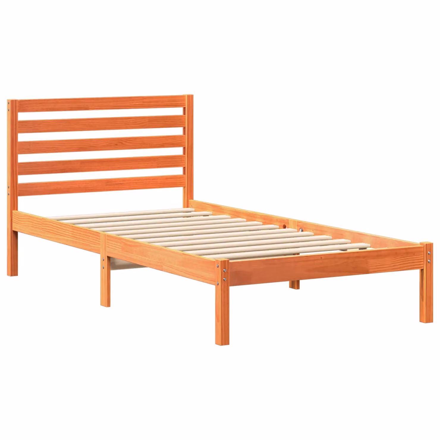 Berkfield Home Solid Pine Wood Bed with Headboard in Wax Brown, W/D/H: 100 x 200 cm – 2
