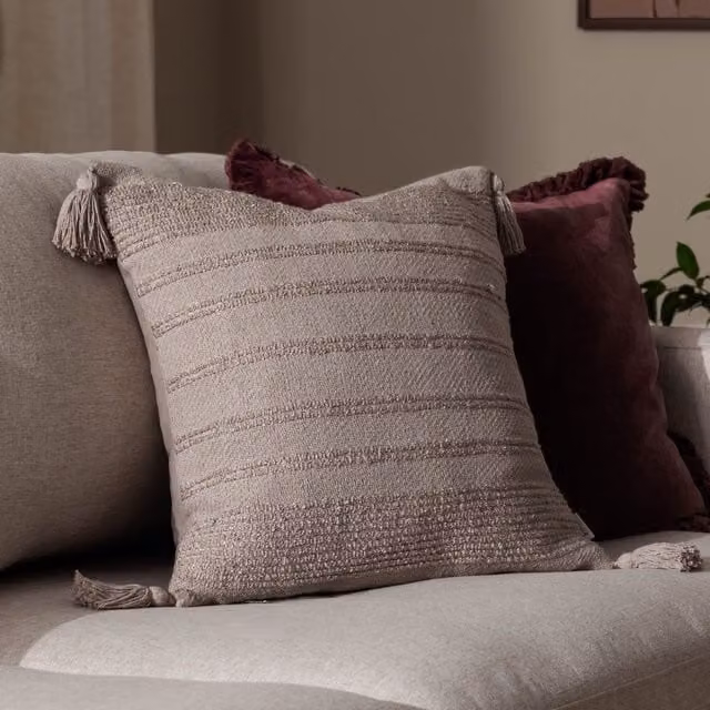 Yard Larch Woven Tasselled Square Cushion in Beige, W/D/H: 45 x 45 x 45 cm – 1