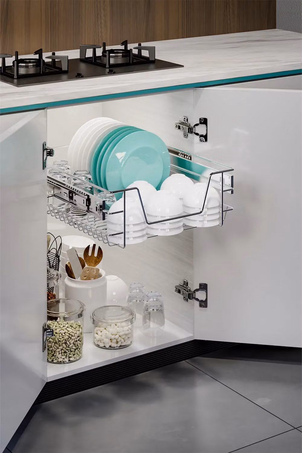 Living and Home Metal Sliding Cabinet Pull Out Wire Basket Organizer in Silver, Medium – 4
