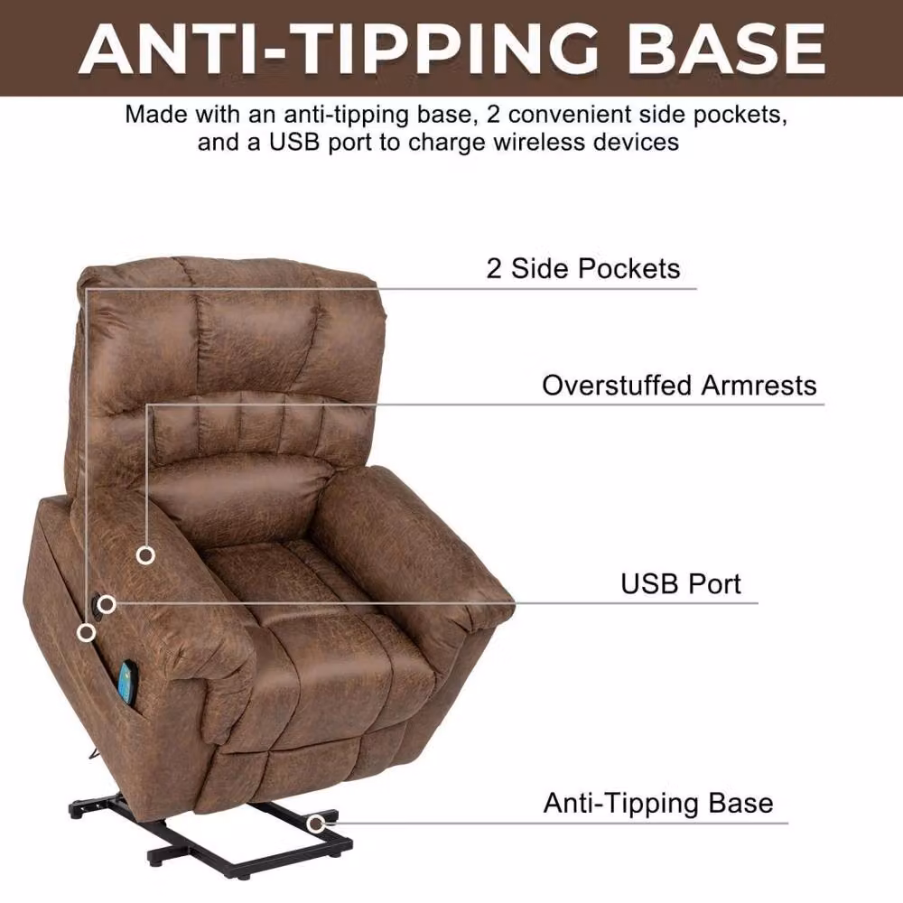 Kelvenix Large Brown PU Electric Lift Rise Recliner Chair with Massage and Heat Functions – 2