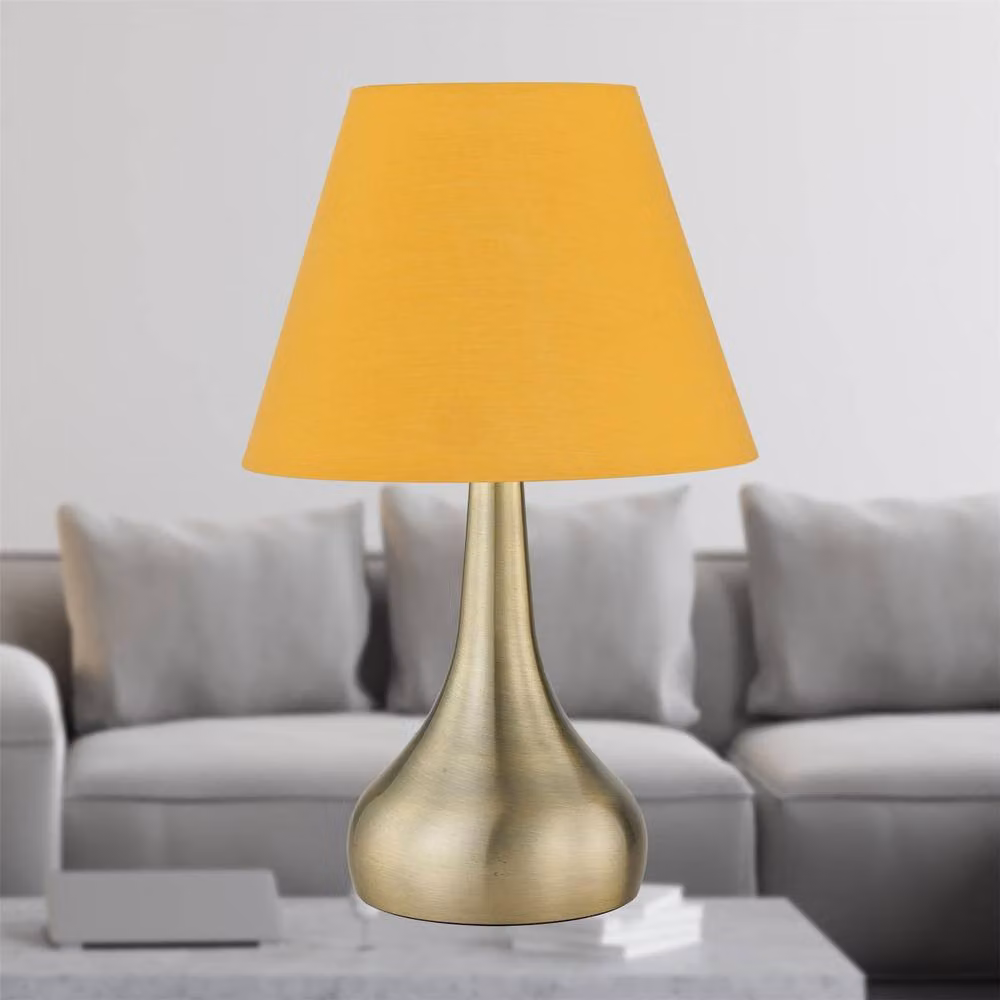 First Choice Lighting Romana Antique Brass Touch Operated Table Lamp with Ochre Fabric Shade – 2