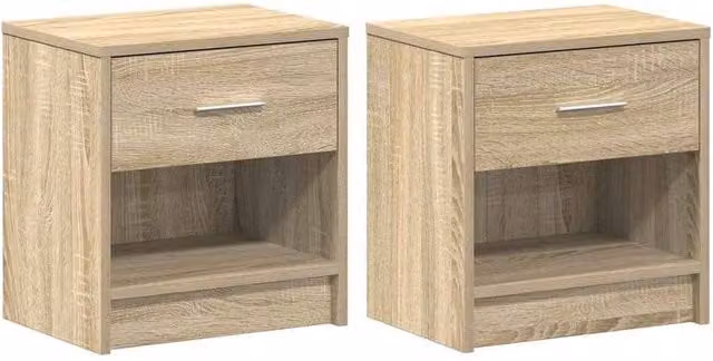 Berkfield Home Set of 2 Bedside Cabinets with Drawer in Sonoma Light Oak, W/D/H: 39 x 28 x 41 cm