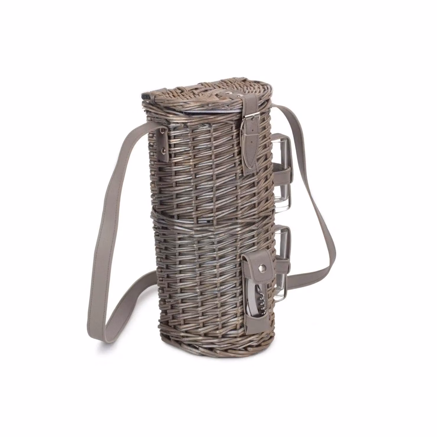 Red Hamper Wicker Single Bottle and 2 Cartridge Glass Carrier with Shoulder Strap in Grey – 2