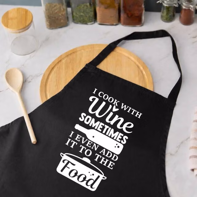 60 Second Makeover Black Adult Apron with Cook With Wine Sometimes I Even Put It In The Food Print – 1