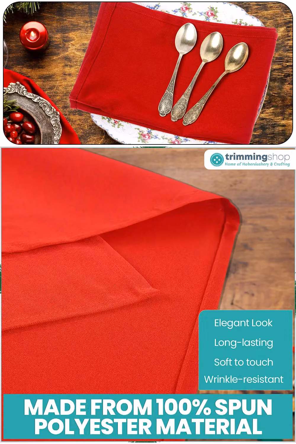Neel Blue Christmas Table Napkins with Jingle Bell Embroidery, 10 Pieces, Red, 50.8 x 50.8 cm – 3