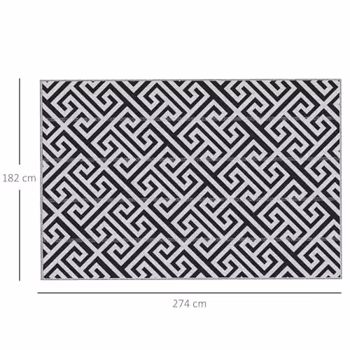Outsunny Reversible Geometric Outdoor Rug in Black and White, W: 182 cm x L: 274 cm – 2