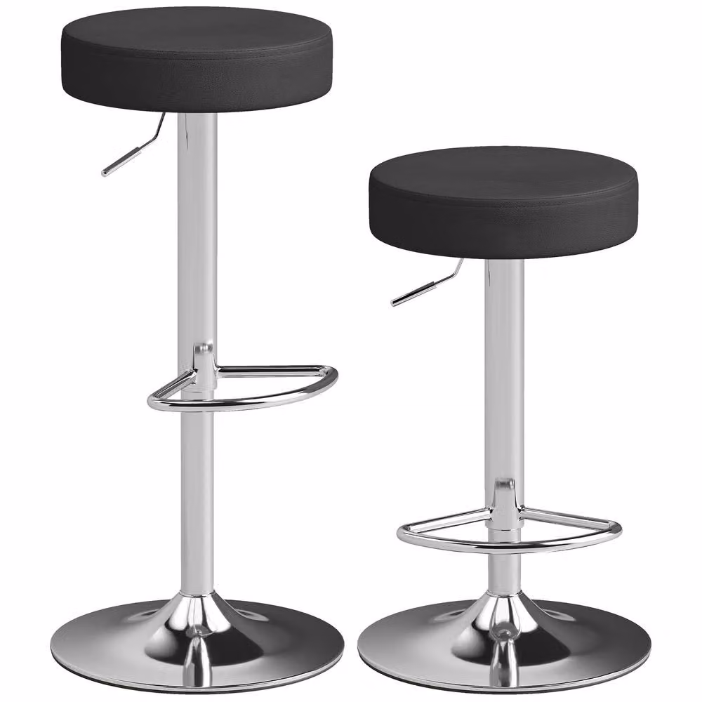 HOMCOM Set of 2 Height Adjustable Modern Black Metal Bar Stools – 2
