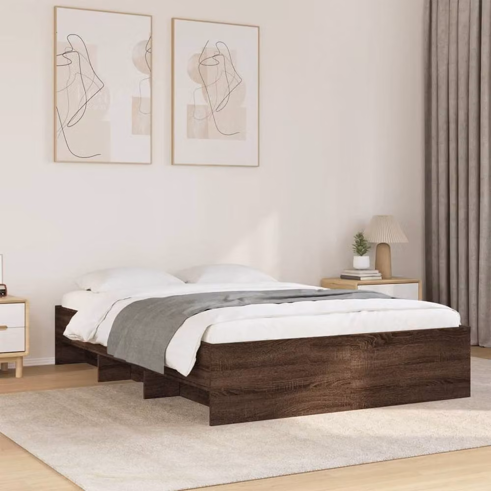 Berkfield Home Small Double Wood Bed Frame in Brown Oak, W/D/H: 120 x 190 x 35 cm – 2