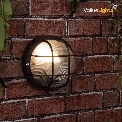 MiniSun Modern Black Round Bulkhead Outdoor Wall Light with 10W Cool White LED Bulb – 4
