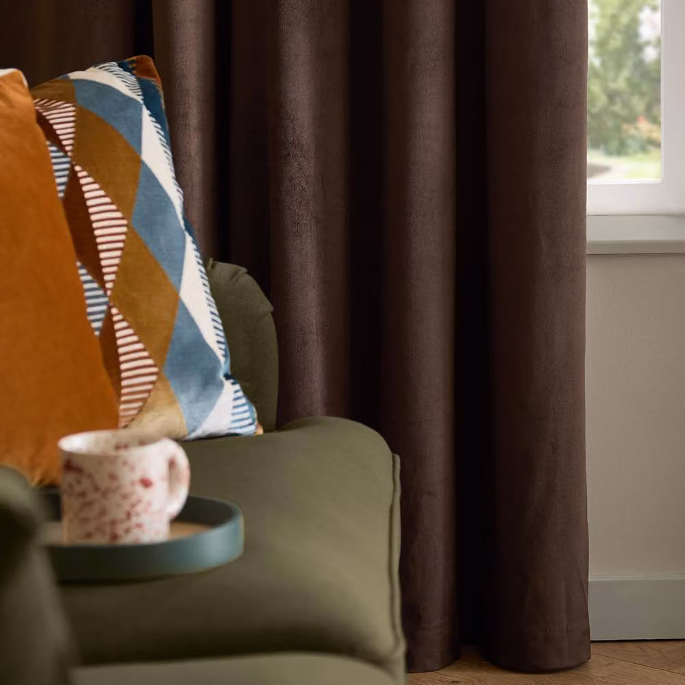 Furn Chocolate Brown Velvet 100% Blackout Pencil Pleat Curtain Pair, Width: 168 cm, Drop: 229 cm – 2