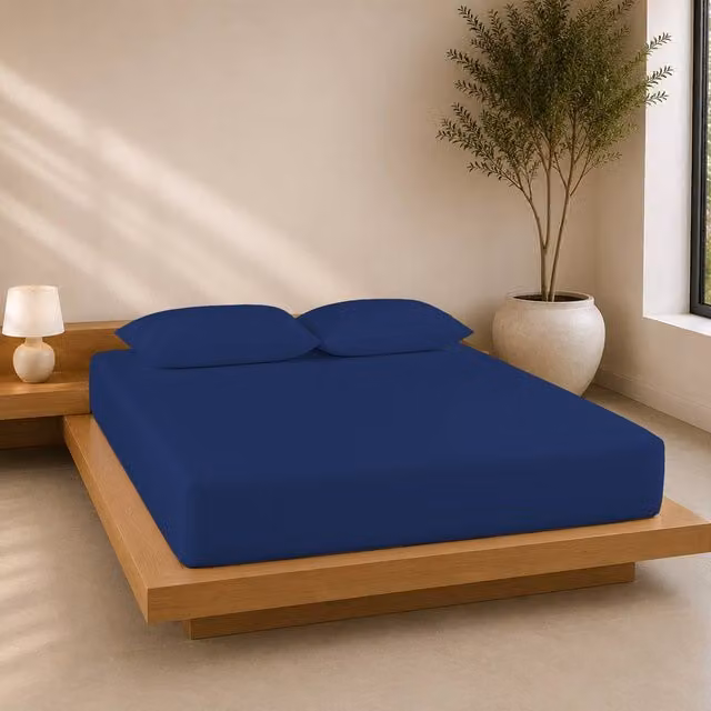 Lazzaro Home Feel the Difference Exclusive Microfibre Fitted Sheets in Navy, Super King, W/D/H: 200 x 180 x 40 cm – 1