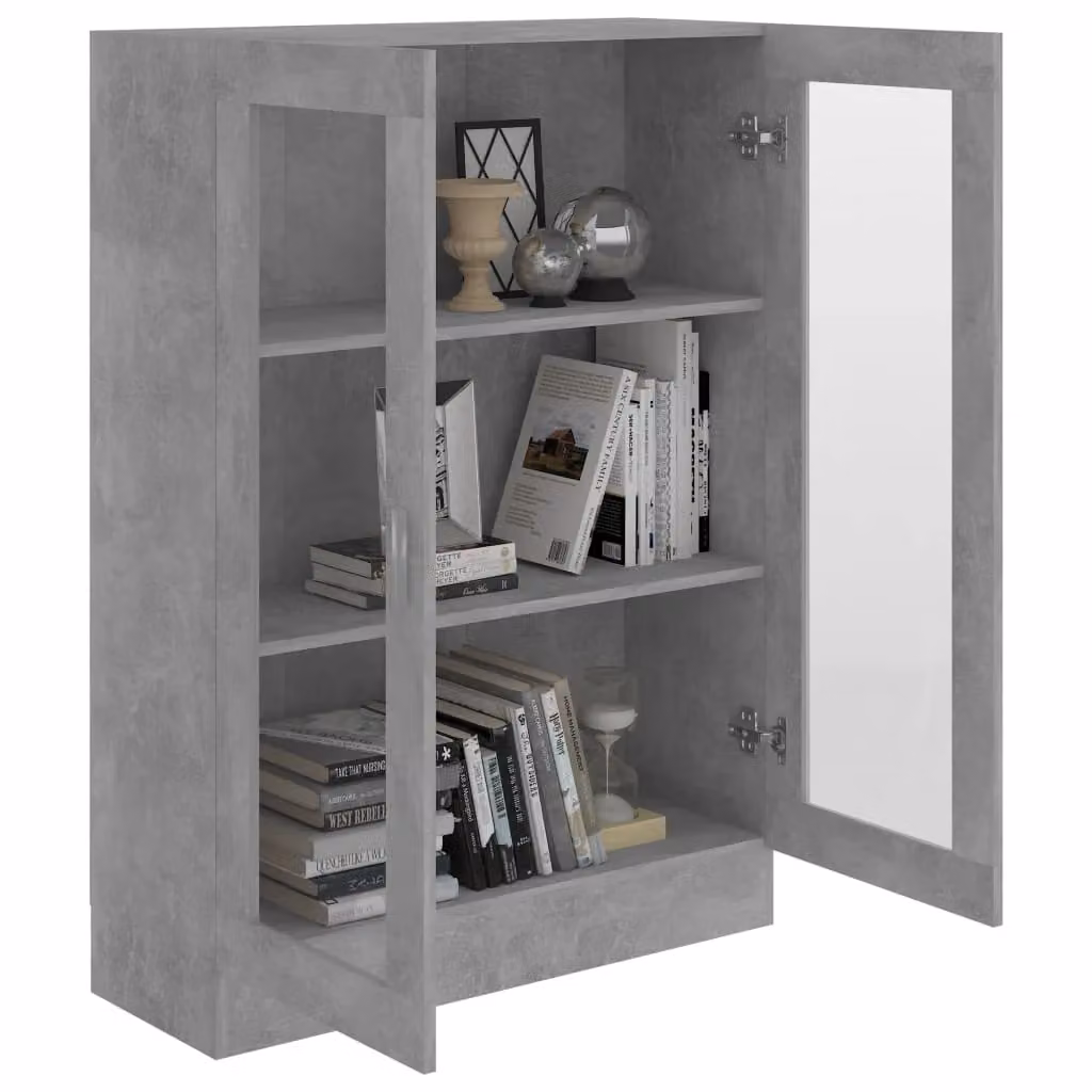 Berkfield Home Vitrine Cabinet in Concrete Grey with Glass Doors and Internal Shelves, W/D/H: 82.5 x 30.5 x 115 cm – 3