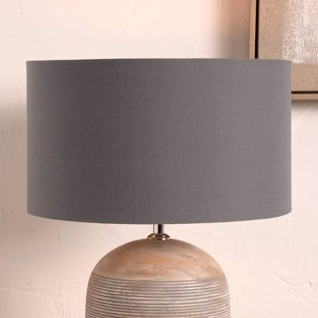 Ruma Grey Cylinder Poly Cotton Lampshade for Table Lamps, Diameter: 40.64 cm