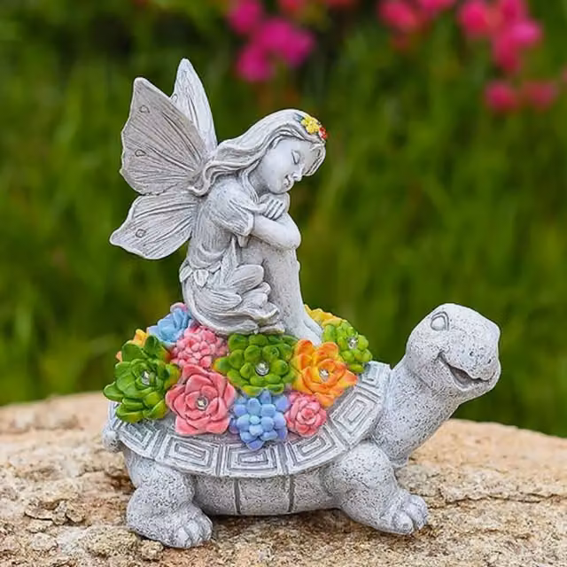Garden Mile Solar Fairy Tortoise Garden Ornament in Multicolour