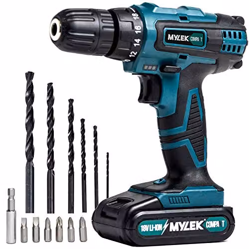 Mylek 18V Li-ion Cordless Drill Driver Set with 131 Piece Combi Accessory Kit and LED Worklight, Blue – 2