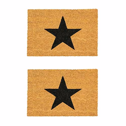 Nicola Spring Coir Door Mat Set of 2, Black Star, W: 60 cm, D: 40 cm – 1